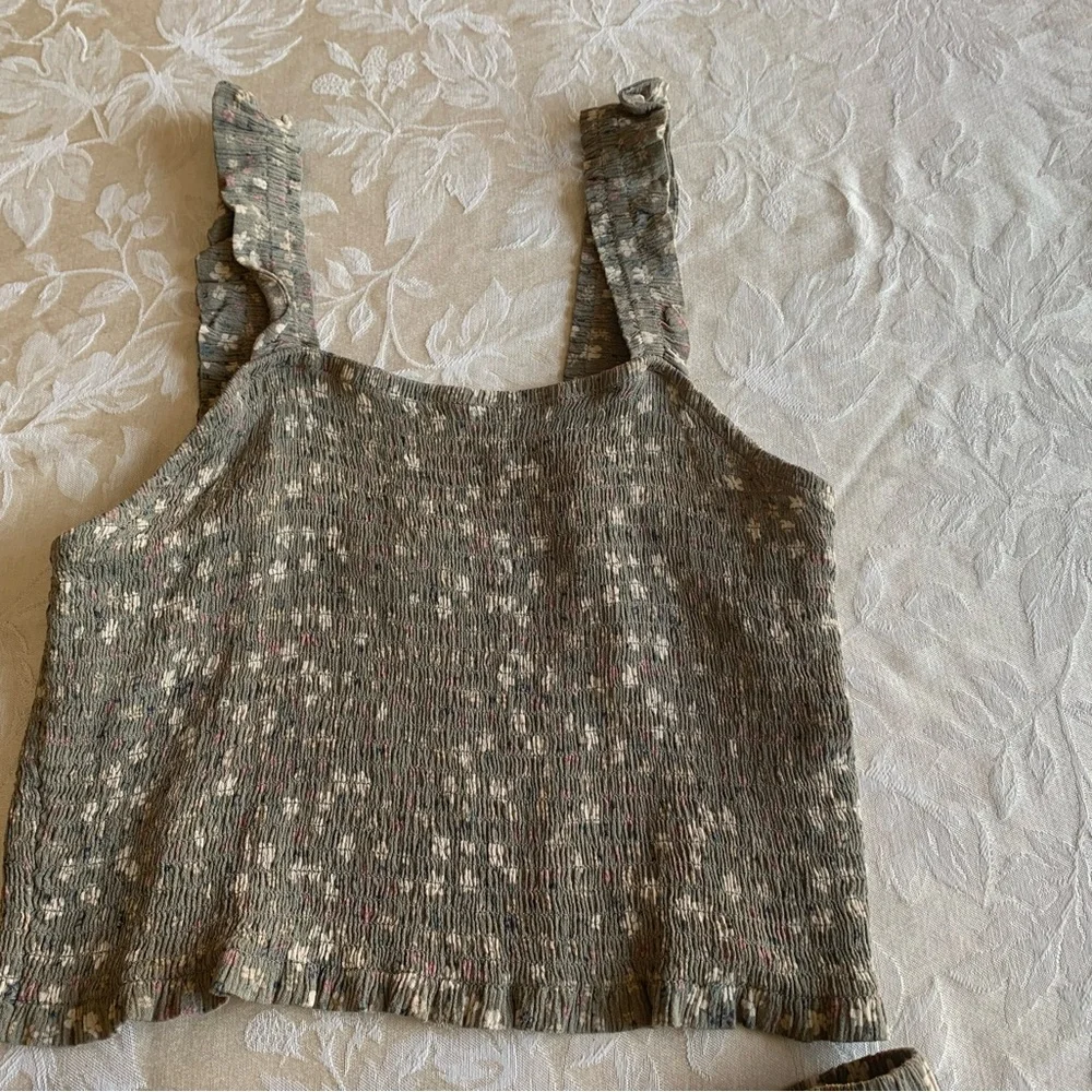 Floral Ribbed Crop Top & Skirt Set in Olive Green $18